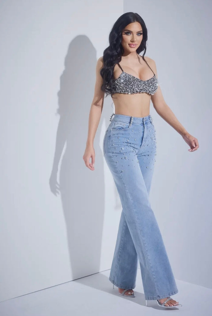 Rhinestone Embellished Jeans