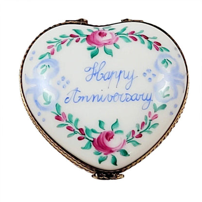 Happy Anniversary Rose Heart Porcelain Limoges anniversary wedding French Trinket Box