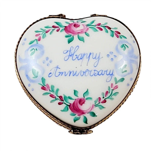 Happy Anniversary Rose Heart Porcelain Limoges anniversary wedding French Trinket Box