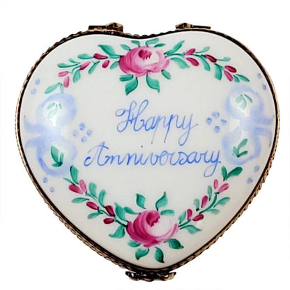 Happy Anniversary Rose Heart Porcelain Limoges anniversary wedding French Trinket Box