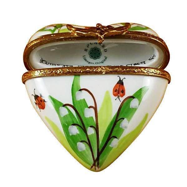 Lily of the Valley Heart Porcelain Limoges heart bugs critters garden French Trinket Box