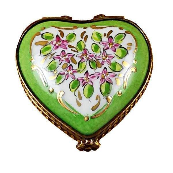 Mini Heart Roses on Green Base Porcelain Limoges Hearts French Trinket Box