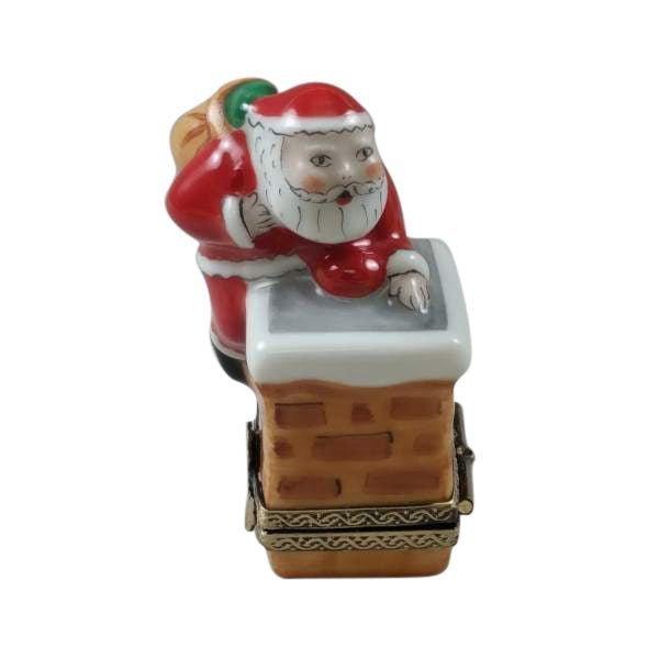 Santa on Roof Porcelain Limoges Santa French Trinket Box