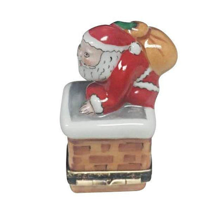 Santa on Roof Porcelain Limoges Santa French Trinket Box