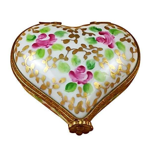 Heart - Tapestry Rose Porcelain Limoges heart valentine love French Trinket Box
