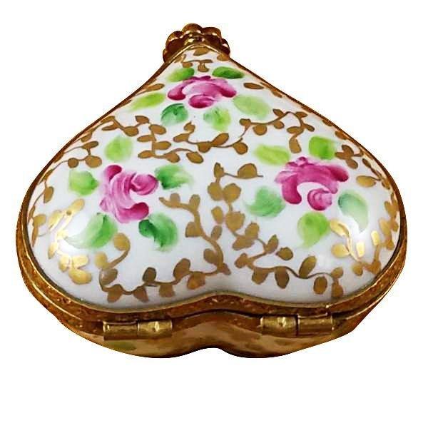 Heart - Tapestry Rose Porcelain Limoges heart valentine love French Trinket Box