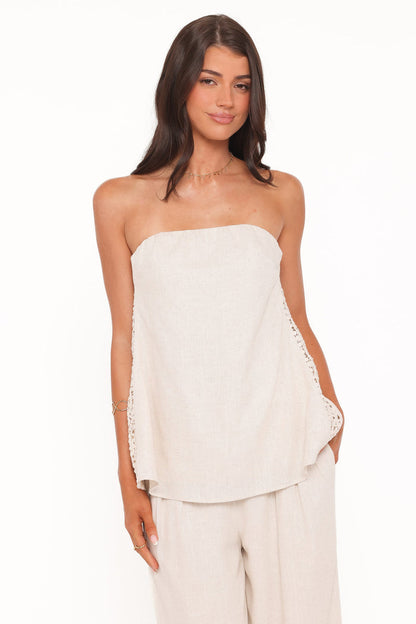Petal and Pup USA TOPS Rosemarie Strapless Top - Beige Lace