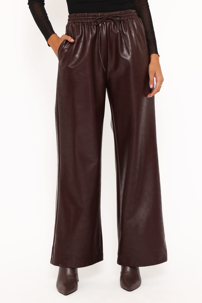 Petal and Pup USA BOTTOMS Saffron Vegan Leather Wide Leg Pant - Burgundy
