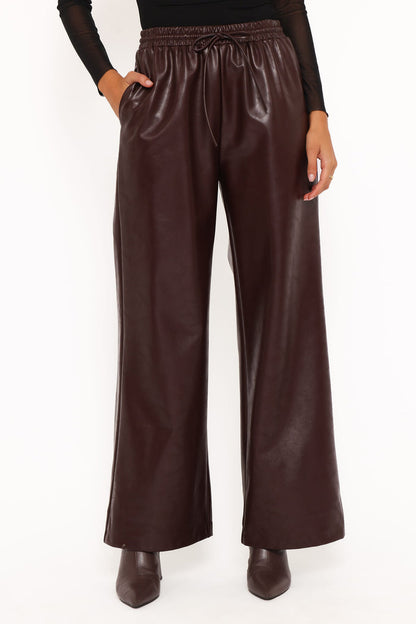 Petal and Pup USA BOTTOMS Saffron Vegan Leather Wide Leg Pant - Burgundy