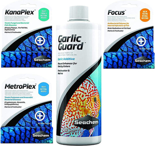 Seachem MetroPlex, KanaPlex, Focus, GarlicGuard Bundle