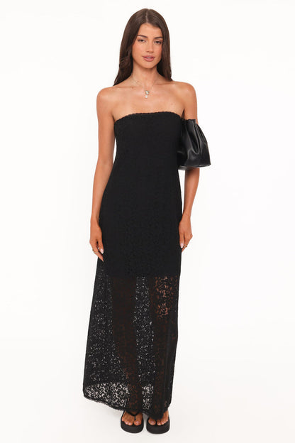 Petal and Pup USA DRESSES Sienna Strapless Maxi Dress - Black Lace