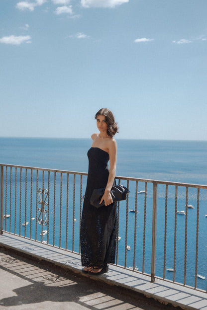Petal and Pup USA DRESSES Sienna Strapless Maxi Dress - Black Lace