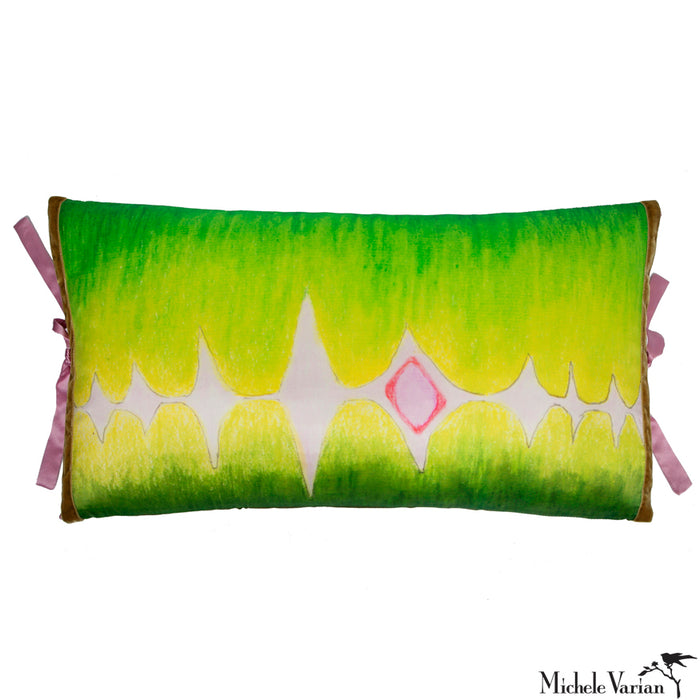 Silk Print Pillow Multi Spear Green 12x22