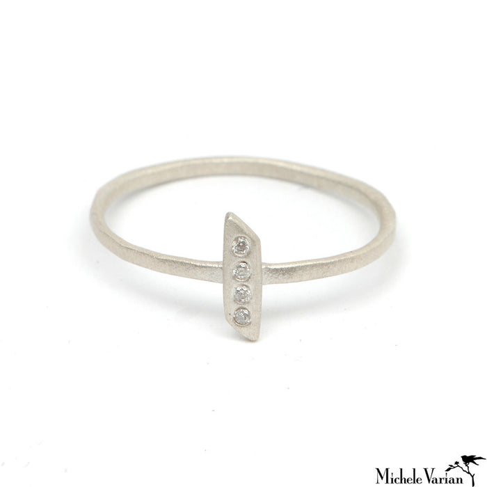 Silver and Diamond Parallelogram Ring