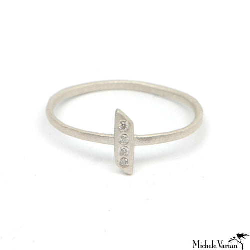 Silver and Diamond Parallelogram Ring