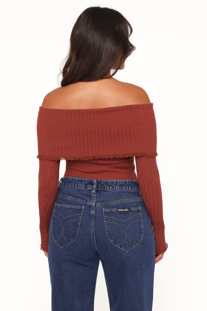 Petal and Pup USA TOPS Sirmione Off Shoulder Pointelle Top - Burgundy