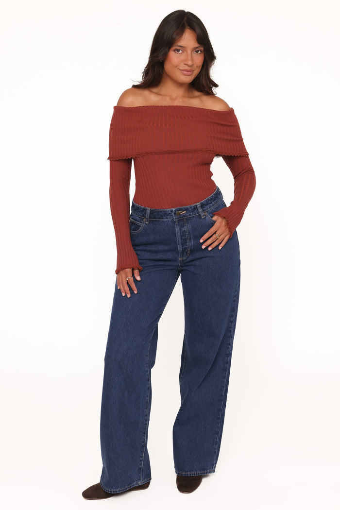 Petal and Pup USA TOPS Sirmione Off Shoulder Pointelle Top - Burgundy
