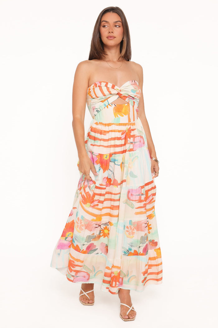 Petal and Pup USA DRESSES Sitara Strapless Midi Dress - Blue Alfresco Floral