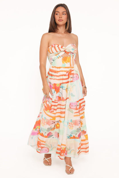 Petal and Pup USA DRESSES Sitara Strapless Midi Dress - Blue Alfresco Floral