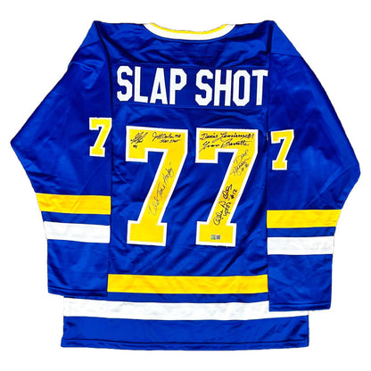 Slap Shot Multi Signed Blue Chiefs Jersey Signed Hockey Jersey TSE Buffalo