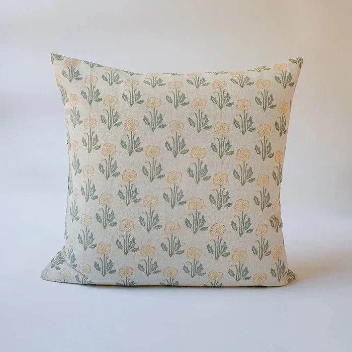 Soil to Studio ZOYA - Hand Block-printed Sage Linen Pillow Case - Multiple Sizes