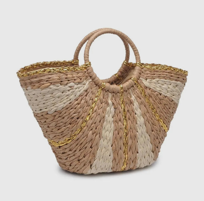 Straw Summer Top Handle Tote Bag