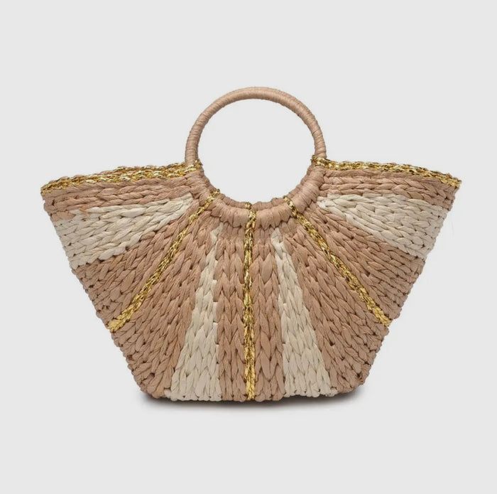 Straw Summer Top Handle Tote Bag