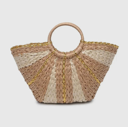 Straw Summer Top Handle Tote Bag