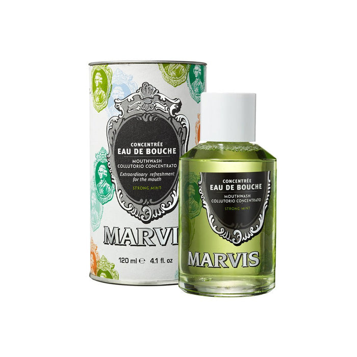 Bottle and packaging of Marvis mouthwash concentrate.