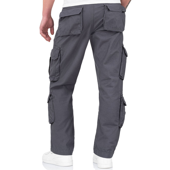 rear of grey surplus airborne vintage slimmy trousers