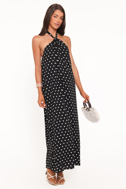 Petal and Pup USA DRESSES Theophania Maxi Dress - Black Polka Dot