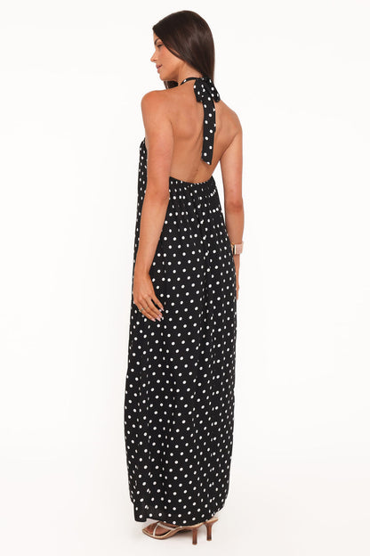 Petal and Pup USA DRESSES Theophania Maxi Dress - Black Polka Dot