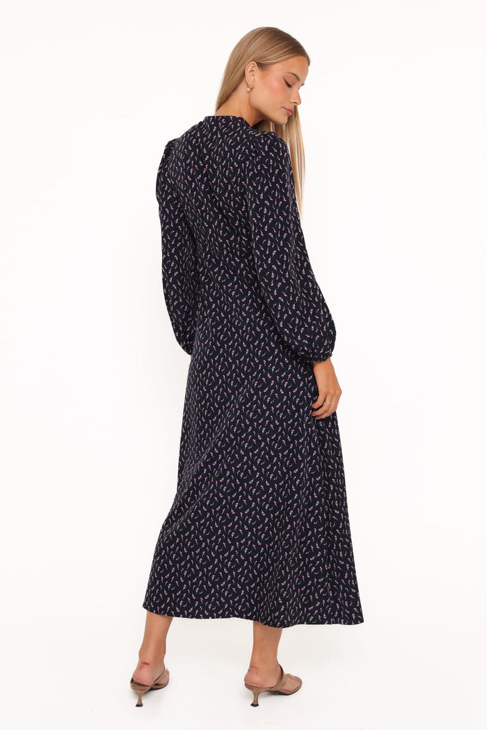 Petal and Pup USA DRESSES Tillie Long Sleeve Maxi Dress - Navy Tulip Floral