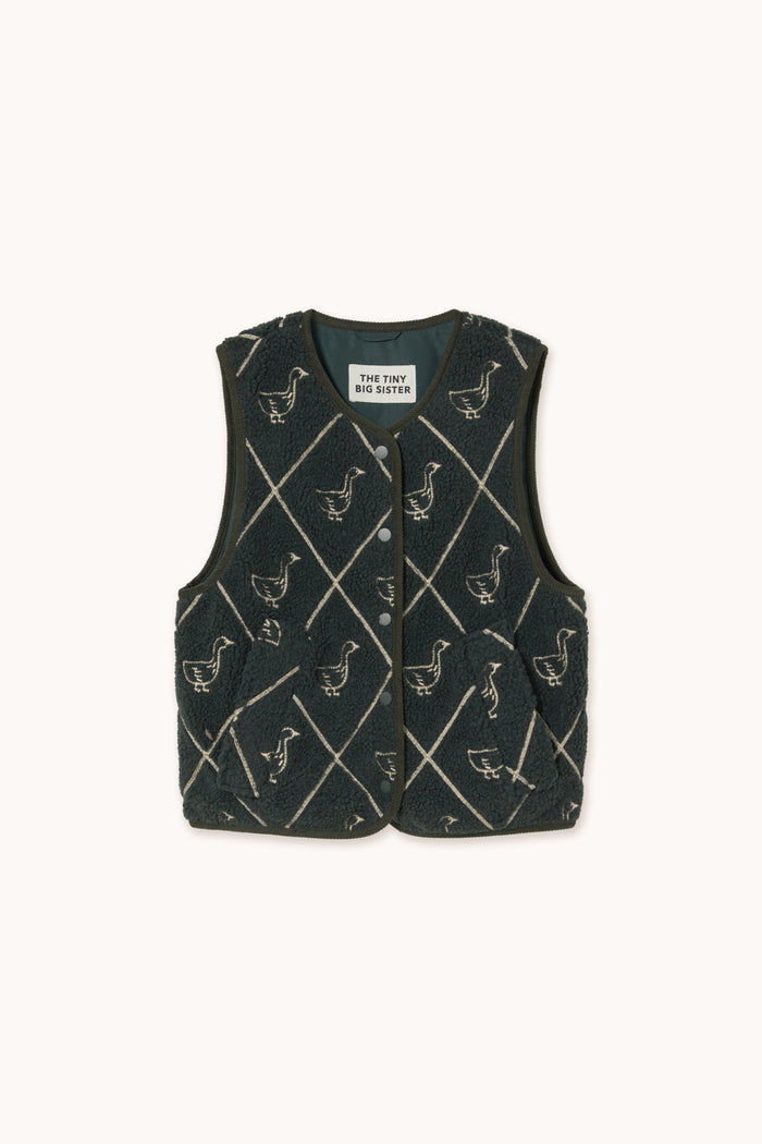 Tiny Big Sister Diamond Geese Sherpa Vest AW26-828 front view Shop Tiny Big Sister at Dotique
