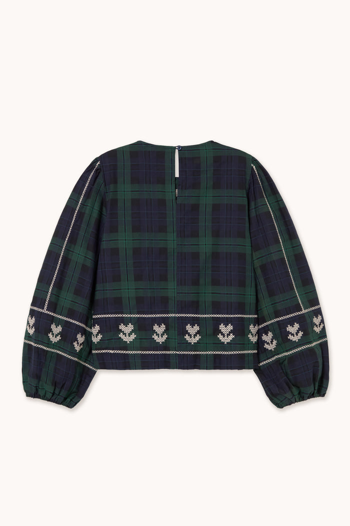 Tiny Big Sister Embroidered Check Puff Sleeves Blouse AW26-754 Shop Tiny Big Sister at Dotique