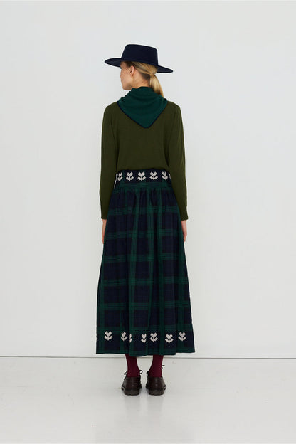 Tiny Big Sister Embroidered Check Skirt AW26-755 back view Shop Tiny Big Sister at Dotique