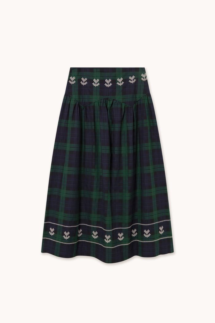 Tiny Big Sister Embroidered Check Skirt AW26-755 plaid skirt Shop Tiny Big Sister at Dotique