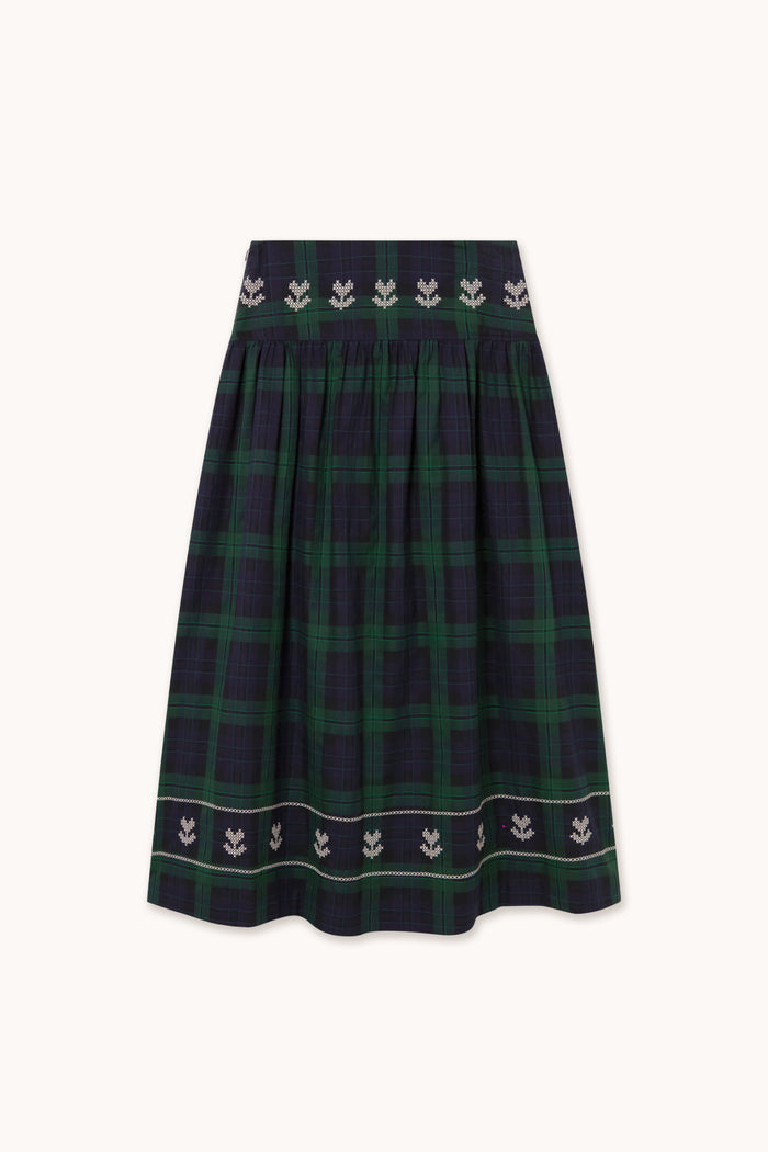 Tiny Big Sister Embroidered Check Skirt AW26-755 front view Shop Tiny Big Sister at Dotique