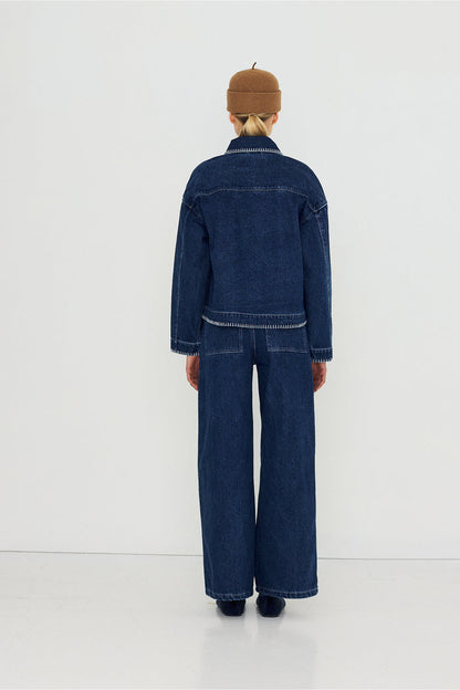 Tiny Big Sister Embroidered Horses Denim Jacket AW26-788 back view Shop Tiny Big Sister at Dotique