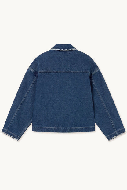 Tiny Big Sister Embroidered Horses Denim Jacket AW26-788 back view Shop Tiny Big Sister at Dotique