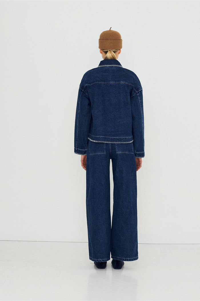Tiny Big Sister Embroidered Horses Denim Trousers AW26-789 back view Shop Tiny Big Sister at Dotique