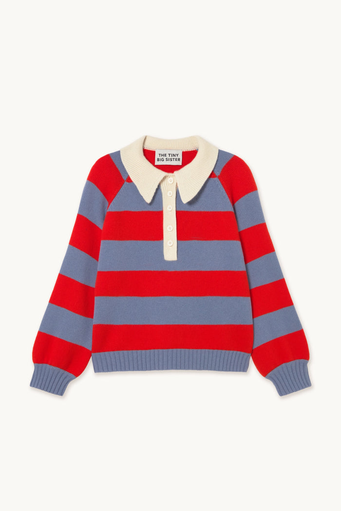 Tiny Big Sister Frank Striped Polo - Orange/Blue AW26-844 by Tiny Big Sister Shop Tiny Big Sister at Dotique