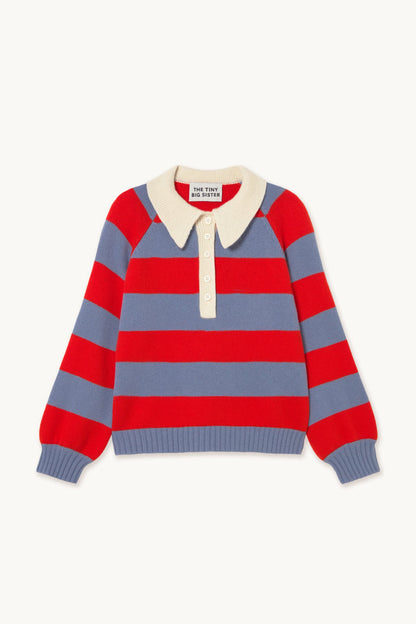 Tiny Big Sister Frank Striped Polo - Orange/Blue AW26-844 by Tiny Big Sister Shop Tiny Big Sister at Dotique