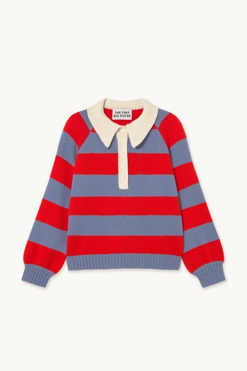 Tiny Big Sister Frank Striped Polo - Orange/Blue AW26-844 by Tiny Big Sister Shop Tiny Big Sister at Dotique