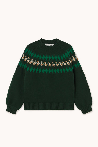 Tiny Big Sister Geese Sweater AW26-707 dark green jumper Shop Tiny Big Sister at Dotique
