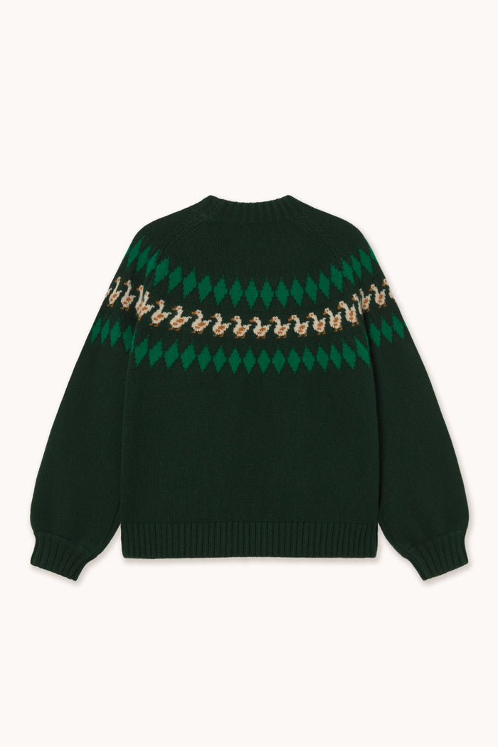 Tiny Big Sister Geese Sweater AW26-707 green knit jumper by Tiny Big Sister Shop Tiny Big Sister at Dotique