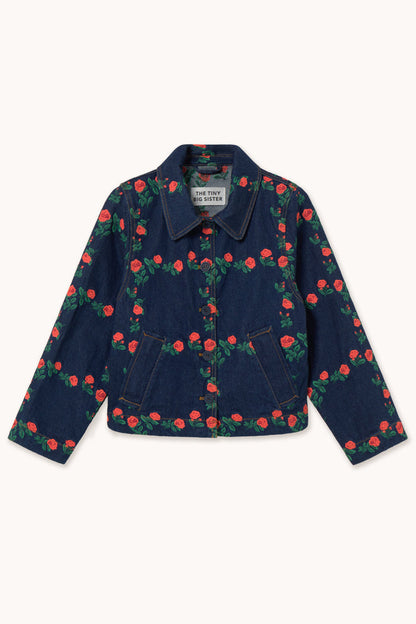 Tiny Big Sister Roses Grid Embroidery Denim Jacket AW26-795 by Tiny Big Sister Shop Tiny Big Sister at Dotique