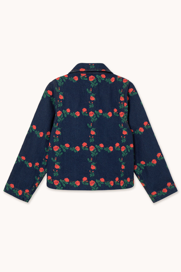 Tiny Big Sister Roses Grid Embroidery Denim Jacket AW26-795 rear view Shop Tiny Big Sister at Dotique