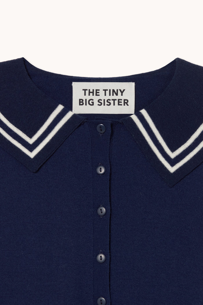 Tiny Big Sister Sailor Polo AW26-674 navy collar detail by Tiny Big Sister Shop Tiny Big Sister at Dotique