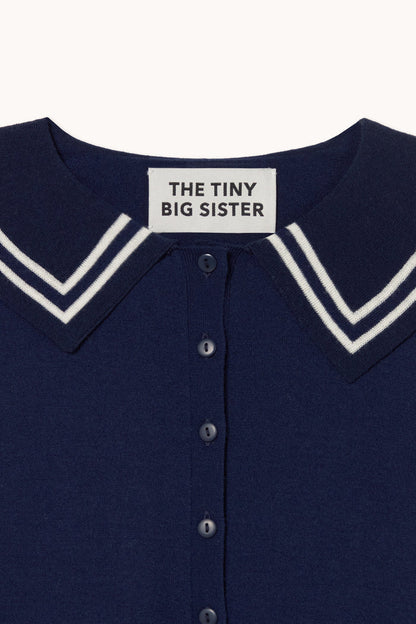 Tiny Big Sister Sailor Polo AW26-674 navy collar detail by Tiny Big Sister Shop Tiny Big Sister at Dotique